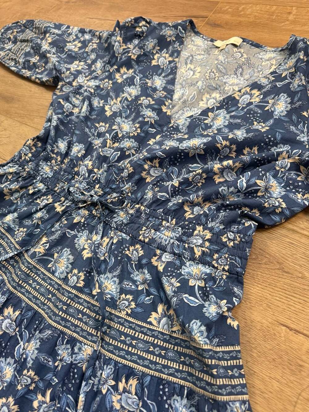 LOFT Petites Blue Floral Tiered Dress V Neck Long Sleeve Size XLP Boho - Picture 10 of 13